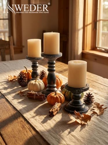 Wood Pillar Candle Holder: Rustic Distressed Black Candle Stand - Image 6