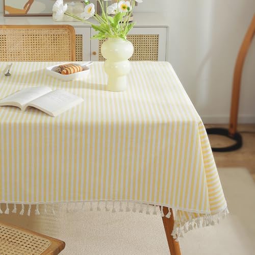 meioro Striped Tablecloth Rectangle Tablecloths Cotton Blend Table Cloth Washable Tabletop Decorative Fabric Table Cover for Kitchen Dinning (Yellow, 60 x 102 Inch) by meioro