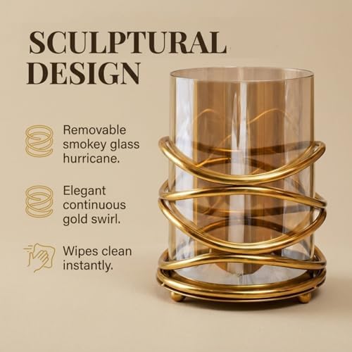 Decozen Candle Holder with Glass and Decorative Metal in Swirl Design for Home Decor Console Table Centerpiece Dining Living Room Bedroom Office Farmhouse Events Wedding Decorations - Set of 6 - Image 4