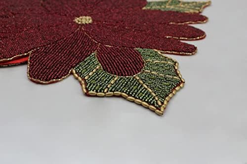 COTTON CRAFT Christmas Beaded Table Runner -13x36 inch Poinsettia Red Green - Image 7