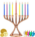 Contemporary Hanukkah Menorah, Polished, Non-tarnishing, Holds Most Hanukkah Candles (Copper) - Image 2