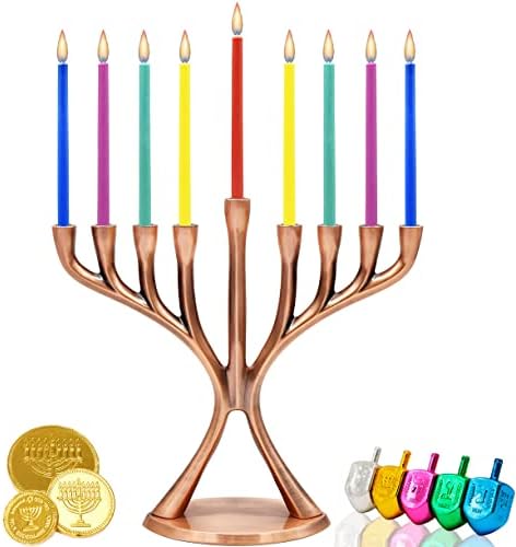 Contemporary Hanukkah Menorah, Polished, Non-tarnishing, Holds Most Hanukkah Candles (Copper) - Image 2