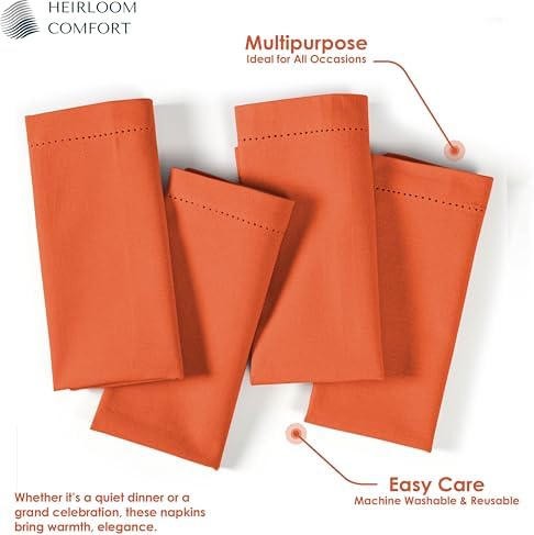 Orange Cloth Dinner Napkins 18x18 Inch - Set of 12 - Durable, Soft, Reusable, Washable - Hemstitch Mitered Edges - Ideal Cotton Napkin for Table Dining, Everyday, Parties, Events - Image 3