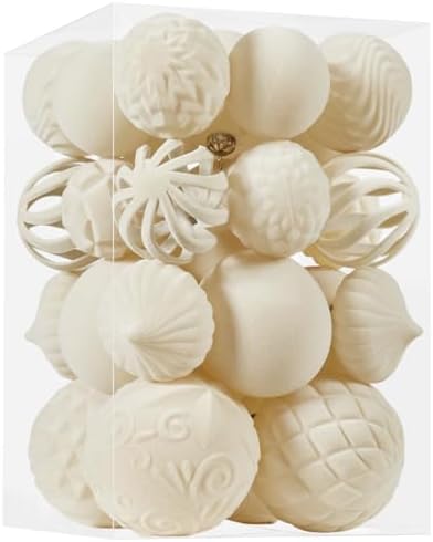 30pcs Velvet Christmas Ball Ornaments, Flocked Shatterproof Christmas Ornaments Hanging Xmas Tree Decorations Set for Home Party Holiday Decor (Multi-Size, Cream) by Unknown