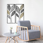 Metal Wall Decor Set of 2, Leaf Art Wall Hanging Home Decor with Frame, Tree of Life Accent Home Decor, Metal Wall Decoration Sculptures for Living Room, Office, Home, Hotel, Indoor, 14" W x 35" H - Image 4