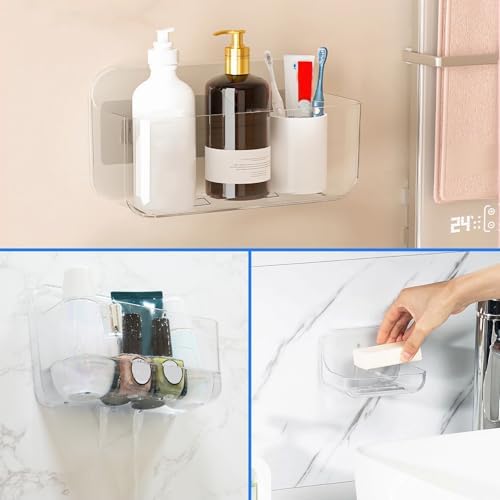 Diesisa Acrylic Wall Mount Organizer, 3Pcs Clear Adhesive Bathroom Shelves - Image 7