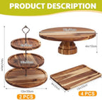 RattanView 7 Pcs Wooden Dessert Display Set 3 Tier Stands Trays, Brown - Image 2