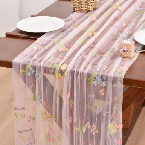 Butterfly Floral Table Runner Flowers Tea Garden Party Picnic Table Decor by Joanlody