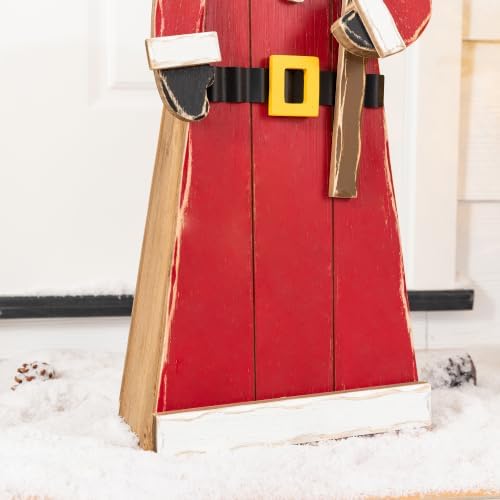 Glitzhome 30"H Christmas Chunky Wood Santa Porch Sign,Standing Santa Porch Decor,Rustic Merry Christmas Welcome Sign for Holiday Party Outdoor Indoor Xmas Decorations - Image 6