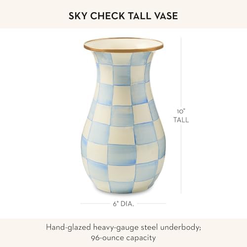 MACKENZIE-CHILDS Enamel Tall Vase, Light-Blue-and-White Sky Check - Image 4