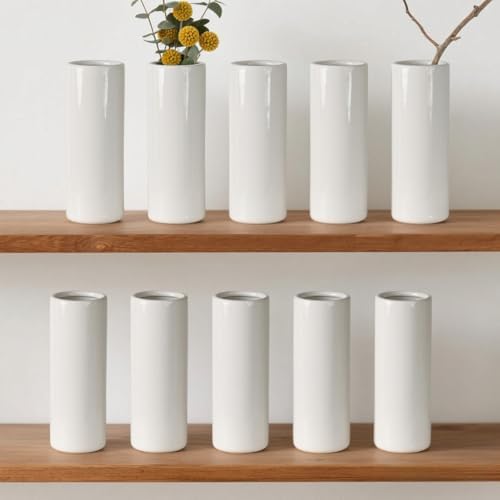 Modern White Ceramic Vase Set of 10 for Living Room Bedroom 7.08'' Minimalist Fresh Small Flower Vases for Bouquet Fake Plant Home Decor Office Fireplace Centerpieces Nordic Style 10 Pack by LIZOFER