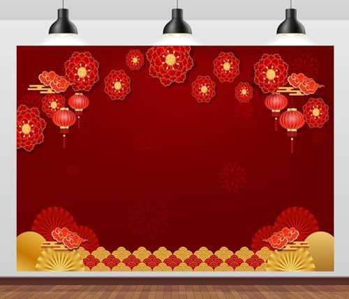 BELECO 15x8ft Fabric Chinese New Year Backdrop Lunar New Year Decorations Red Lanterns Flowers Spring Festival Party Background Banner Holiday Photoshoot Studio Props - Image 5