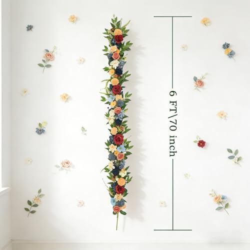 70 Inch Spring Garland - Farmhouse Boho Faux Flower Garland with Roses, Dahlias & Greenery, Hanging Wreath for Wedding Arch, Home Decor, Party Backdrop Spring Front Door Fireplace Table Decor - Image 3