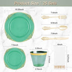 Bestluck 175PCS Clear Green Plastic Plates for 25 Guests - Image 2