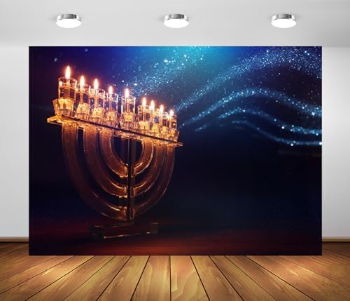 BELECO 9x6ft Fabric Hanukkah Backdrop Jewish Holiday Menorah Candles Background Religious Theme Party Decorations Photo Booth Studios Props Wallpaper by BELECO