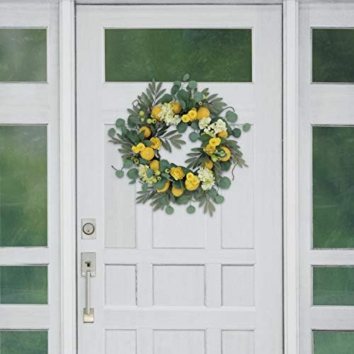 Puleo International 24" Artificial Lemon and Hydrangea Floral Spring Door Wreath - Image 3