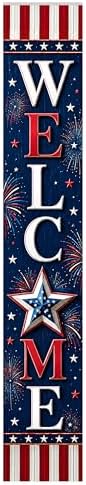48x8" 4th of July Welcome Porch Sign, Patriotic Porch Decor for Independence Day, Standing Welcome Sign for Front Door, PVC, Design 3 - Image 2