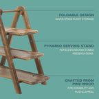 Gibson Home Truss Peak 3 Tier Serving Tray for Party, 18" Acacia Wood Cupcake/Charcuterie/Dessert Farmhouse Tiered Platters with Collapsible Wood Rack - Image 3