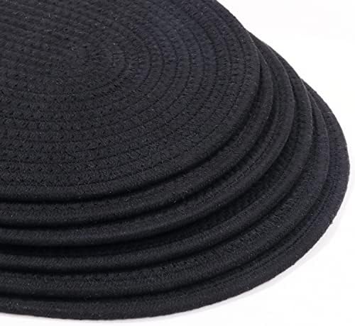 Braided Placemats Set of 6, Cotton Fabric Oval Table Mats Non Slip Washable 16 * 12 inch Oval Place Mats, 6 Pack Black Cotton Rope Woven Placemats for Wedding Birthday Baby Shower Party Decoration - Image 3
