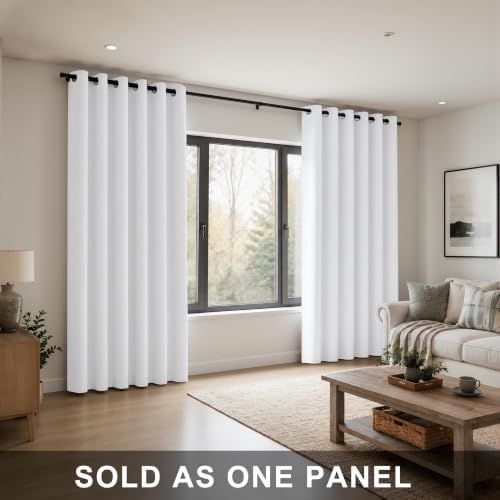 KOUFALL Extra 84 Inch Wide White Curtains for Living Room, 84 Inches Long Room Darkening Semi Blackout Grommet Thermal Insulated Bedroom Curtains Drapes 84 Inch Length 1 Panel - Image 2