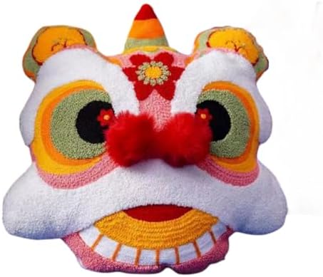 Lion Dance Head Pillow New Year Colorful Embroidered Cushion Chinese Style Lucky Home Decoration Living Room Bedroom Bedding (13.8×15.7, pink) by Unknown