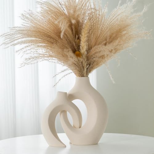 Liotww Off White Ceramic Flower Vase Home Decor Shaped Hollow Vase Set of 2 by Liotww