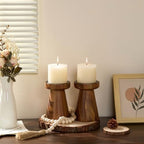 Set of 2 Rustic Acacia Wood Candle Holders for Pillar Candles - Image 4