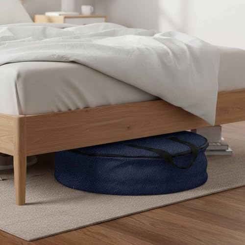 30 Inch Round Storage Bag 2 Pack,Modern Navy Blue Cowhide Waterproof Wreath Storage Container with Handles&Zipper Classic Leather Texture Closet Organizer Bags Garland Box - Image 6