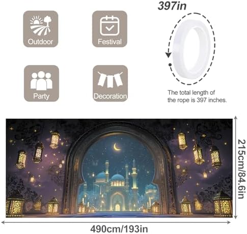 7 * 16FT Ramadan Garage Door Cover Decorations Ramadan Garage Door Banner for Outdoor Indoor Summer Party Photography Backdrop - Image 2