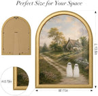 Wheatwin Halloween Artwork for Mantel Tabletop, Gold Arched Framed Wall Art - Image 4