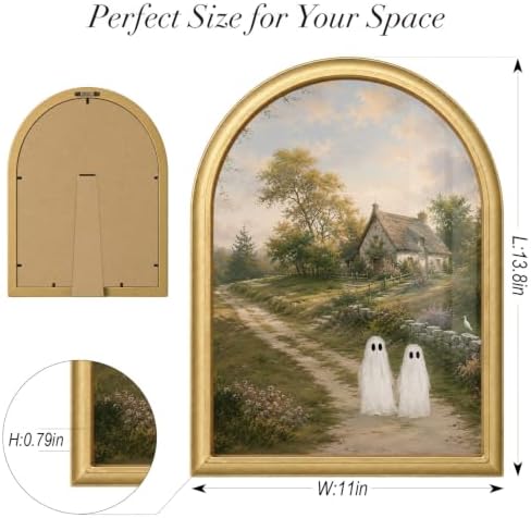 Wheatwin Halloween Artwork for Mantel Tabletop, Gold Arched Framed Wall Art - Image 4