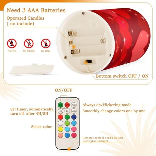 ALAZA Valentines Day Glitter Red Hearts Flickering Flameless Candles Battery Operated with Remote Timer,Tea Light Candles LED Pillar Votive Candles Set of 2 for Outdoor Indoor Decorations - Image 4