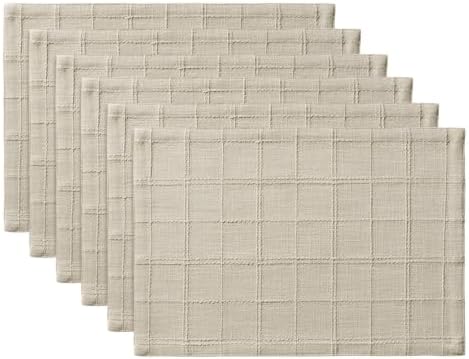 ZeeMart Linen Checked Farmhouse Placemats Set of 6, Oatmeal 13x19in - Image 7