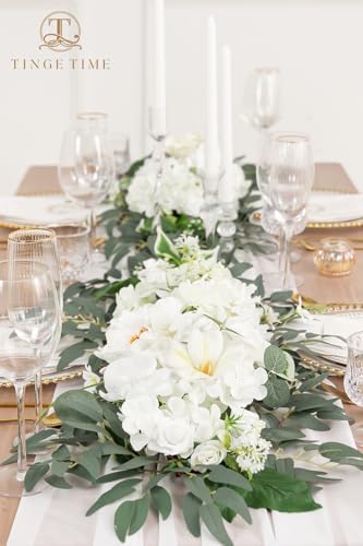 TINGE TIME Flower Garlands, 2 PCS Artificial Eucalyptus Garlands, Handcraft Artificial Rose Garland for Arch Wedding Sweetheart Table Ceremony Backdrop Decorations for Home (IvoryWhite) - Image 6