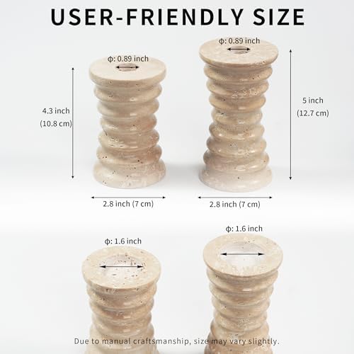 Travertine Marble Candlestick Holders - Set of 2 Stone Candle Sticks Holder Decor, Decorative Modern Candle Stands Multi-Purpose for Taper/Pillar/Tealight/Scented Candles - Image 2