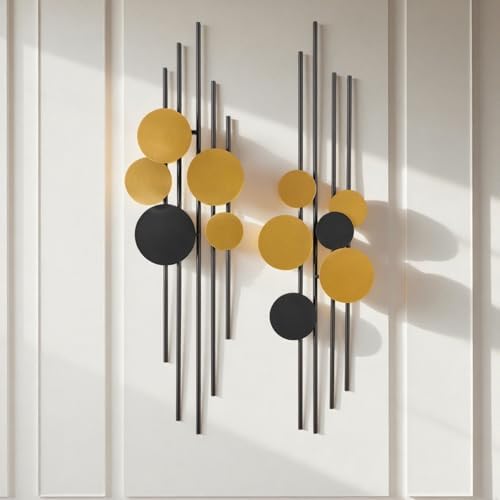 HYVAKUPPA 2 Pieces Large Metal Wall Decor 3D Modern Aesthetic Wall Sculptures 11.2''x 38.8''Luxury Geometric Circular Decor Wall Art Artwork for Bedroom Dining Living Room Wall Decorations by HYVAKUPPA
