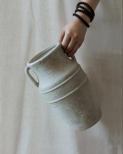 11" Vintage Ceramic Vase with Handles, Rustic Farmhouse Home Decor - Image 4