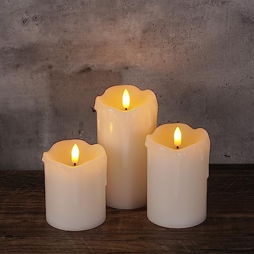 Homemory Dripping Wax Flameless LED Pillar Candles, Battery Operated with Remote Control and Timer, Set of 3, 5" H x 4" W x 6" D - Image 5