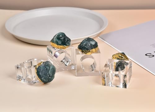 AMOYSTONE Green Fluorite Napkin Rings Glass Base Dining Table Decor - Image 2