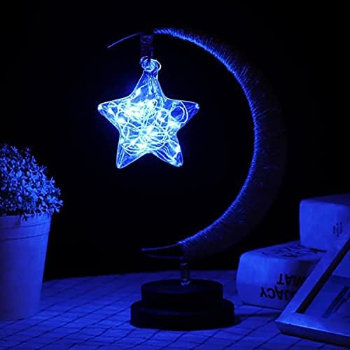 LED Decorative Lamp Star Moon Lamp Table Lamp 3D Magic Moonlight Wrought Iron Night Light Christmas Home Decoration Office Birthday Gift USB Power Supply (Pentagram Blue) by HFHungkeong