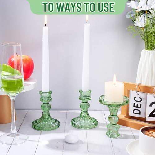 Suclain 24 Pcs Glass Candle Holder Set 12 Candlestick White Candles,Green - Image 7