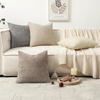 MIULEE Decorative Chenille Pillow Covers Neutral Beige 22x22 Pack of 4 - Image 5