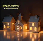 Christmas Village Set, 5-Piece Ceramic Houses and Pine Trees, Xmas Decor - Image 5