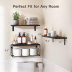 Amada Bathroom Shelves with Storage Basket, Set of 3, Black - Image 3