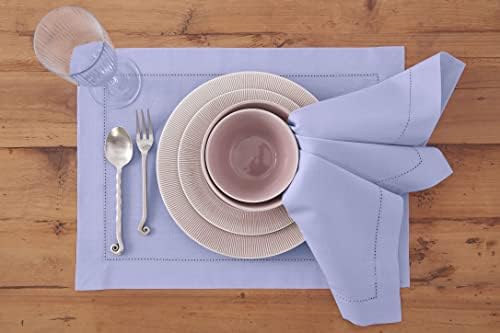 Solino Home Cotton Linen Napkins Light Blue Hemstitch, 20 x 20 in, Set of 4 - Image 2