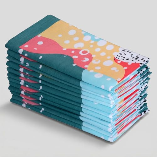 FINGERCRAFT Cloth Napkins Set of 12, 100% Cotton, 20x20 Inch Pastel Splash by FINGERCRAFT