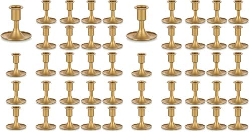 Candlestick Holders Taper Candle Holders, Romadedi Gold Candle Stick Candle Holder for Table Centerpiece, Wedding Reception, Festive Christmas Mantel Decoration or Home Decor, Set of 24 (Pack of 2) by ROMADEDI