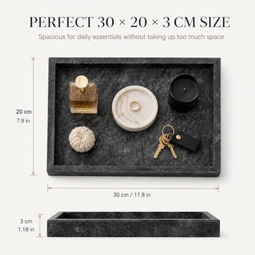 Natural Marble Decorative Tray, 11.8"x7.87" Solid Stone Serving Tray with Raised Border, Versatile Rectangle Organizer for Entryway Key, Coffee Table, Nightstand, Jewelry & Home Accent (Black) - Image 7