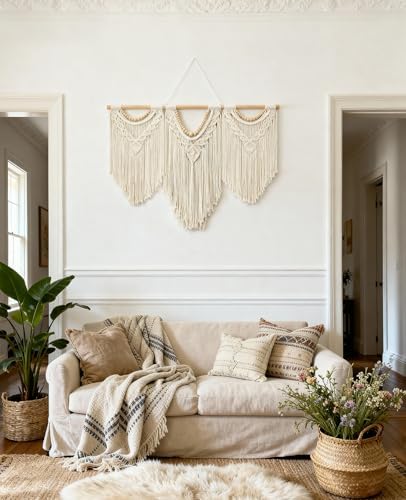 Tempospark Macrame Wall Hanging, 43"x32" Boho Wall Tapestry, Large Wall Art for Bedroom, Living Room, Dining Room, Nursery, Gallery, Office (Wood Bead) - Image 2