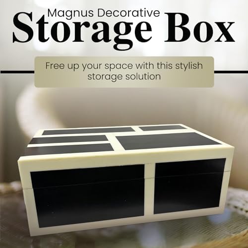 Perilla Home Decorative Wooden Storage Box Black and Off-White (8" l X 5" b X 3" h) Small Keepsake Jewelry Box, Gift Box for Decor Memory Boxs, Modern Art Fabric Storage Bin, Birthday Gift (Magnus) - Image 2